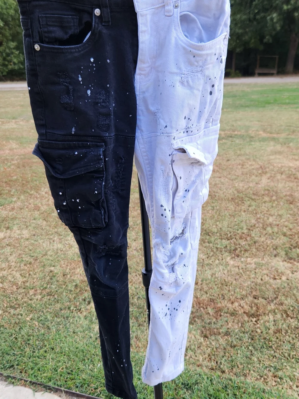 Evolution In Design Boys Split Color Paint Splatter Distressed Cargo Jeans Sz 12